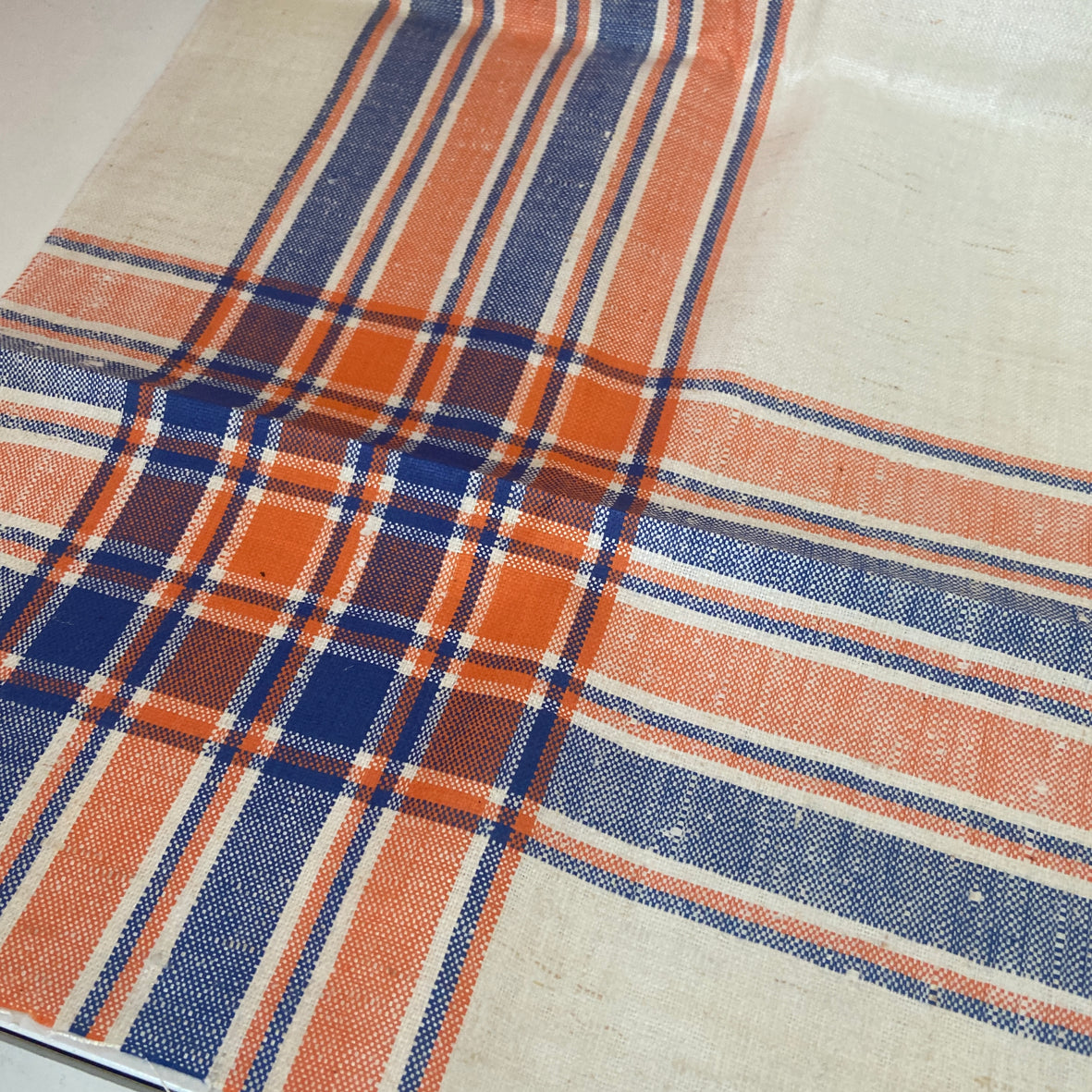 Blue & Orange Pure Linen Fabric Table Cloth Finish CREATE