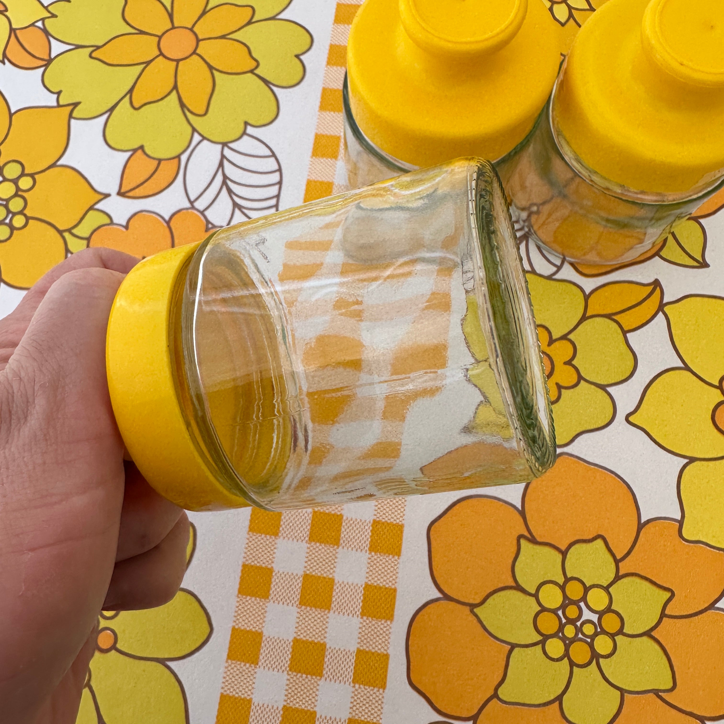 Cute Vintage Glass JARS Yellow Lid