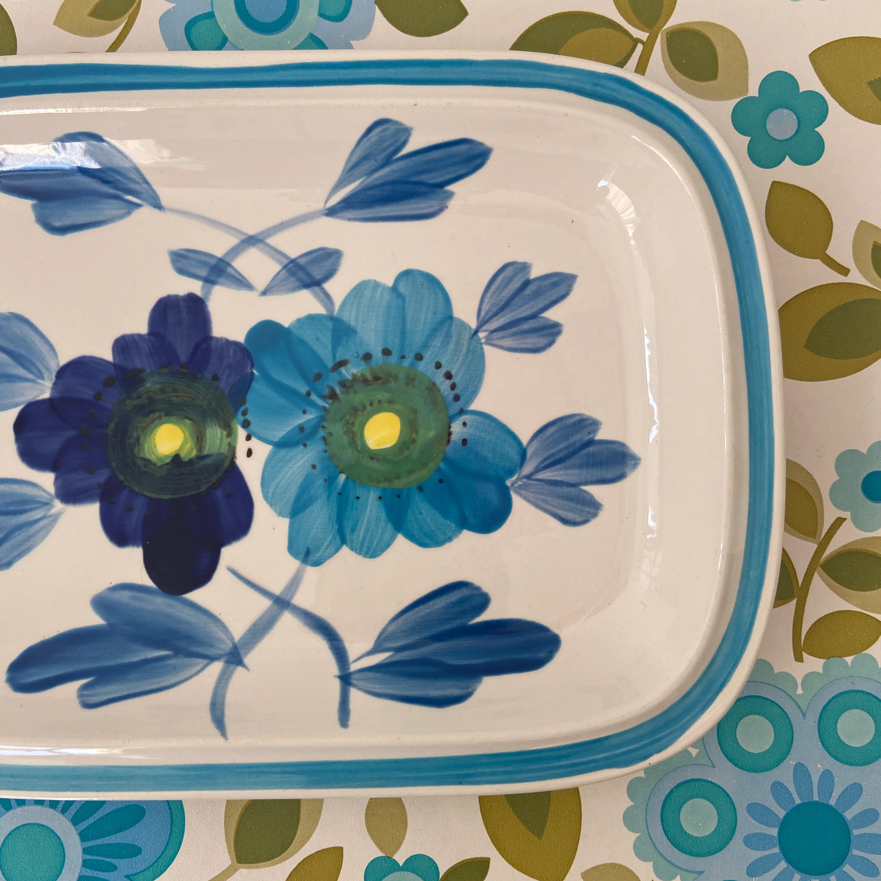 JAPAN Hand Painted Blue Floral Vintage Plate