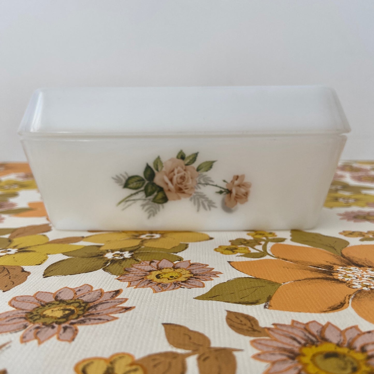 Vintage Butter Dish Pretty Pink Floral Print
