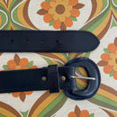 Chunky Leather Belt Navy Blues 80's Fashion Chic