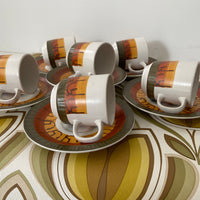 Set of SIX Galaxy Retro Stoneware Cups Saucer VINTAGE