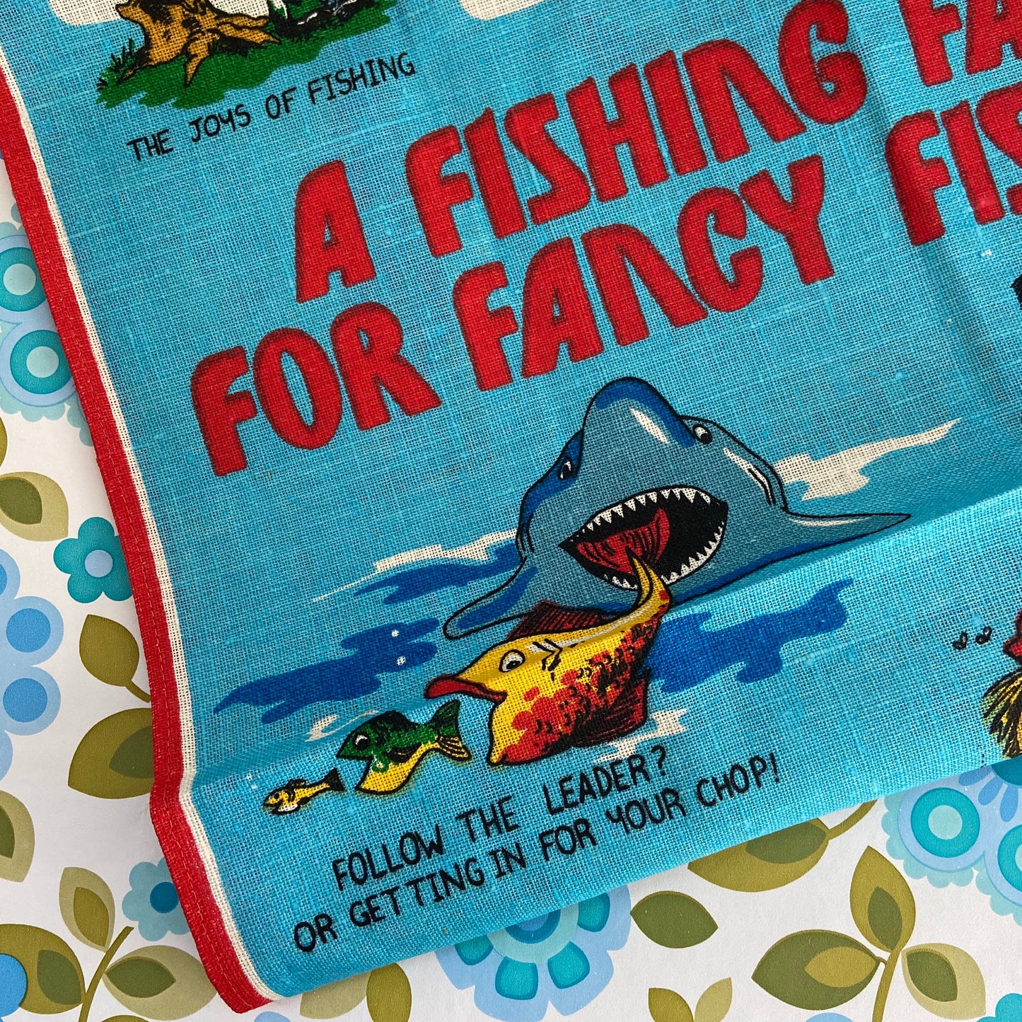 Pure Linen Shark Fishing RETRO Collectable Tea Towel UNUSED