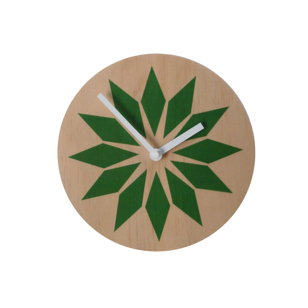 Modern Green Wall Clock Made with Pine - Pink Peacock
 - 1