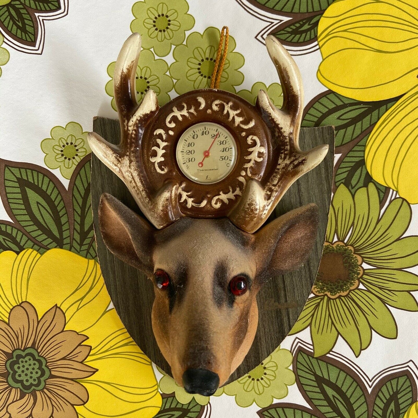 Vintage Barometer Thermometer Reindeer Head Wall Hanging JAPAN Kitsch Ranch Home